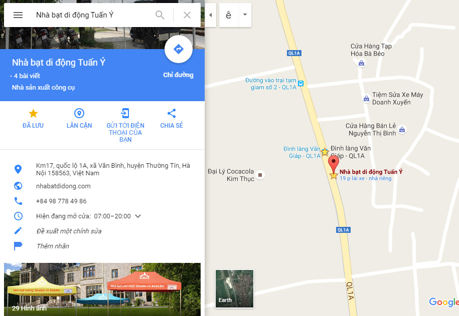 Hình ảnh Google Map chỉ dẫn đường đến Xưởng sản xuất nhà bạt Tuấn Ý