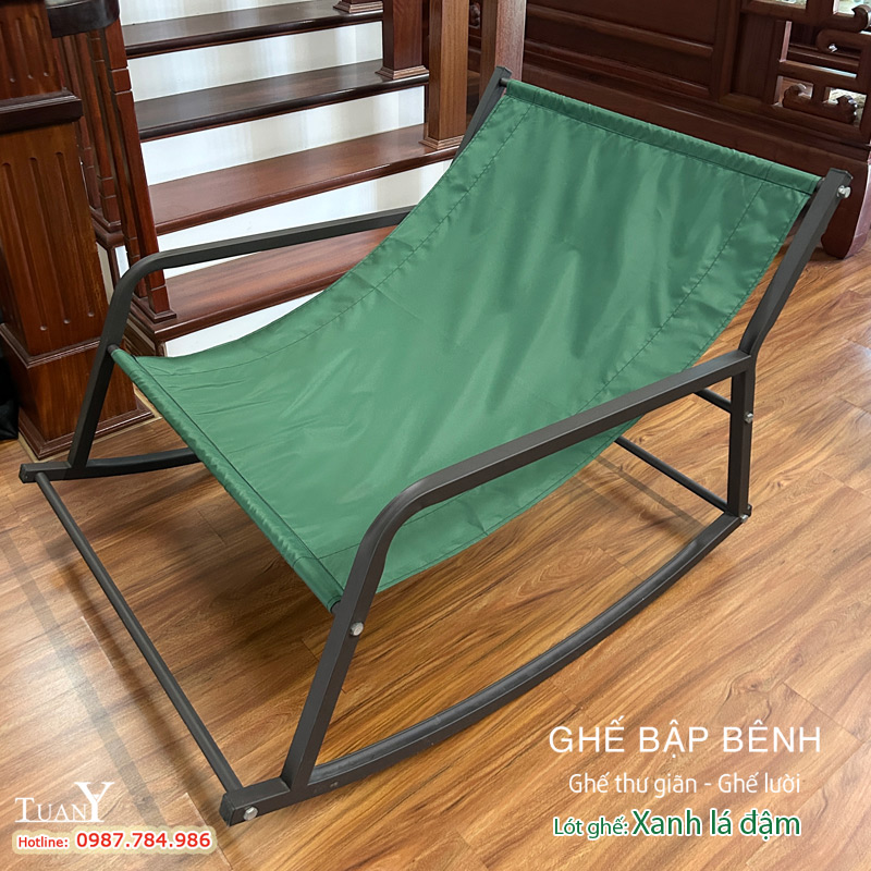 Ghế bập bênh lót vải Polyester PU màu xanh lá đậm