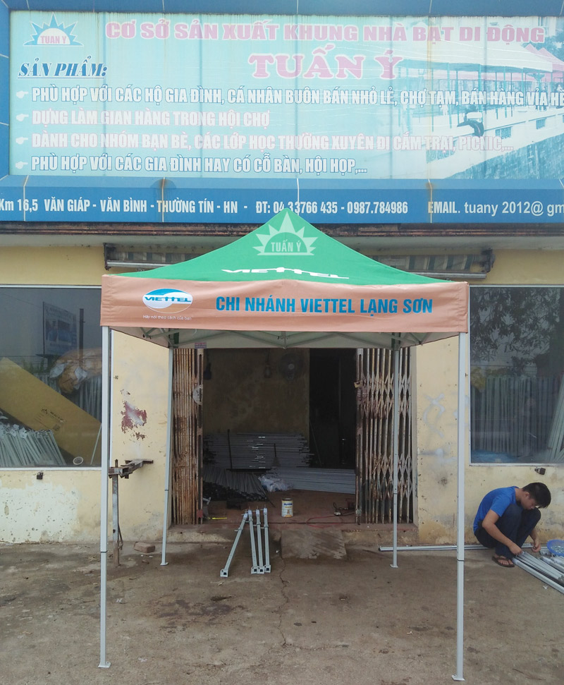 Nhà bạt 2mx2m màu xanh lá cho Viettel Lạng Sơn