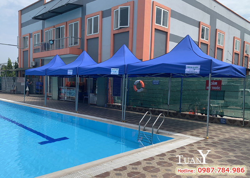 Nhà bạt di động 3mx3m MK3 chân trụ tròn, có bánh xe dùng tại bể bơi Tùng Lâm