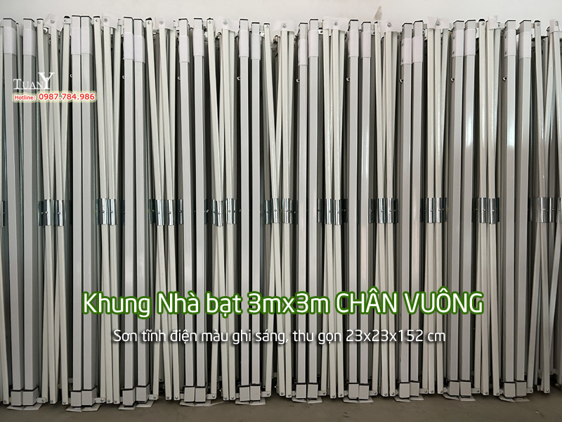Khung Nhà bạt 3mx3m chân vuông sơn tĩnh điện màu ghi sáng bền đẹp