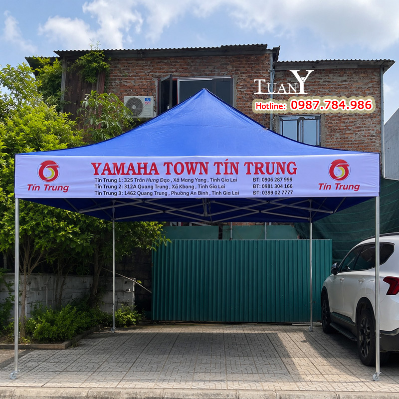 Yamaha Town Tín Trung dùng Nhà bạt 4mx4m MK4 khung chân trụ tròn siêu bền, tăng thêm không gian diện tích sử dụng